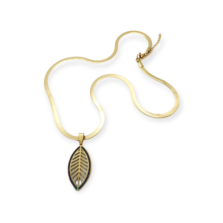 necklace steel gold snake chain leaf